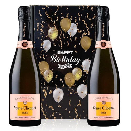 Veuve Clicquot Rose Label 75cl Happy Birthday Duo Gift Box